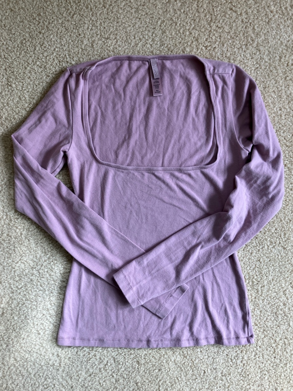 SKIMS Lavender Square-Neck Long Sleeve Top